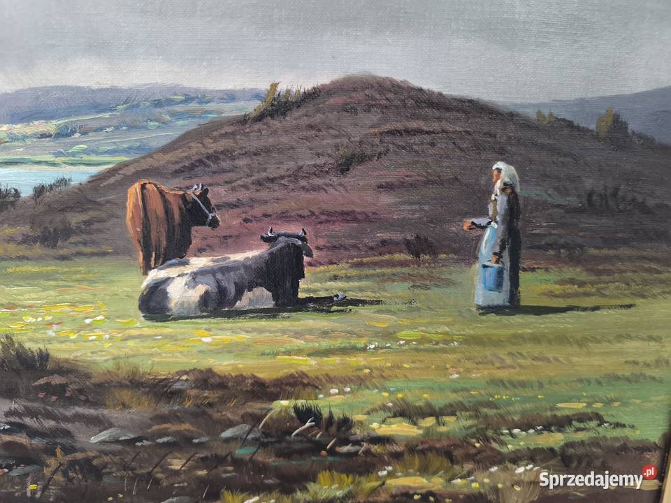 Piękny obraz olejny scena rodzajowa sygnowany Malarstwo Łódź