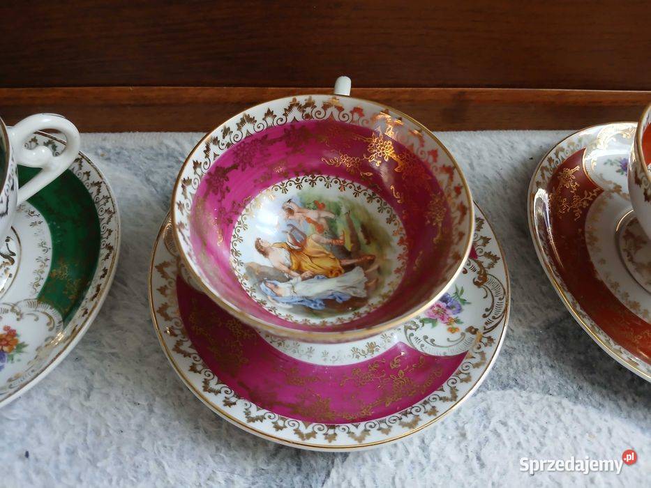 Stare duo do mokki ze scenką Oscar Schiegelmilch Porcelana i szkło Antyki, Sztuka, Kolekcje małopolskie Kraków