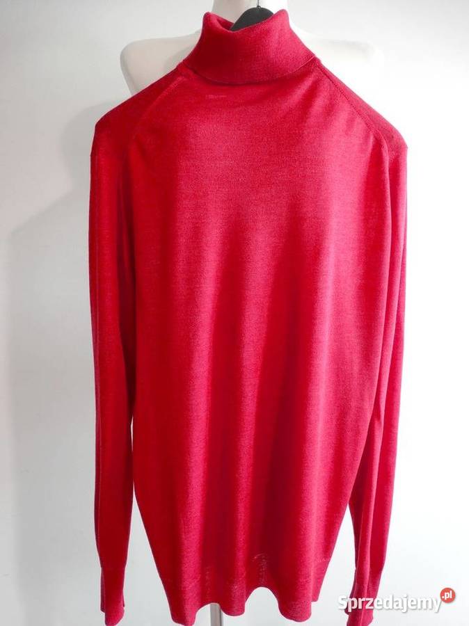 Sweter z Golfem Wełniany Jedwabny Modny Czerwony Łomża