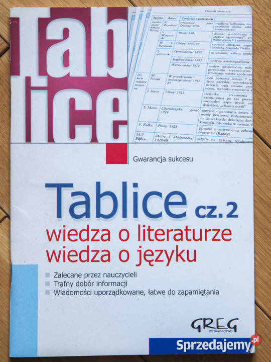 Tablice. Wiedza o literaturze, wiedza o języku. Część 2
