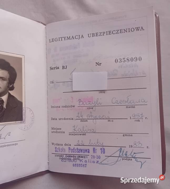 Legitymacja ubezpieczeniowa pracownika oświaty Koźminek