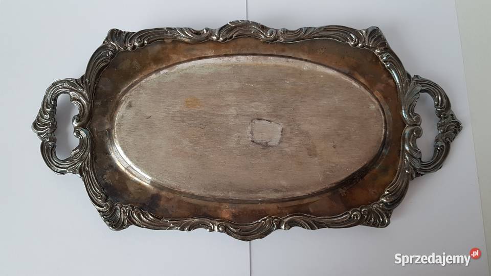 Stara metalowa sygnowana platerowana taca tacka Dąbrowa Górnicza