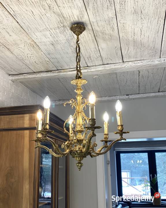 Francuski Żyrandol 40 Francja mosiądz 6ram Antyk Poznań