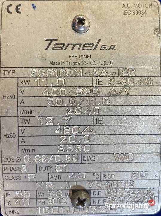 silnik elektryczny 11kW 2940obr 3fazowy Tamel Pigża