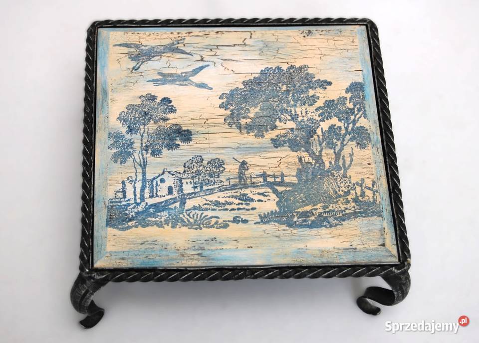 Drewniana metalowa podstawka ręcznie malowana Lublin