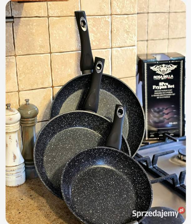 239 Patenie Bella Rosa 3 sztuki czarne Patelnie i woki Zabrze