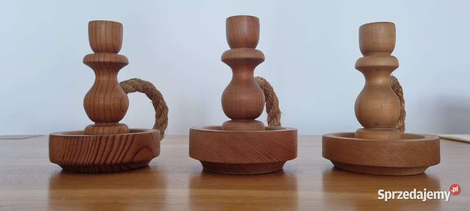 3 drewniane świecznikikaganki z plecionym Warszawa