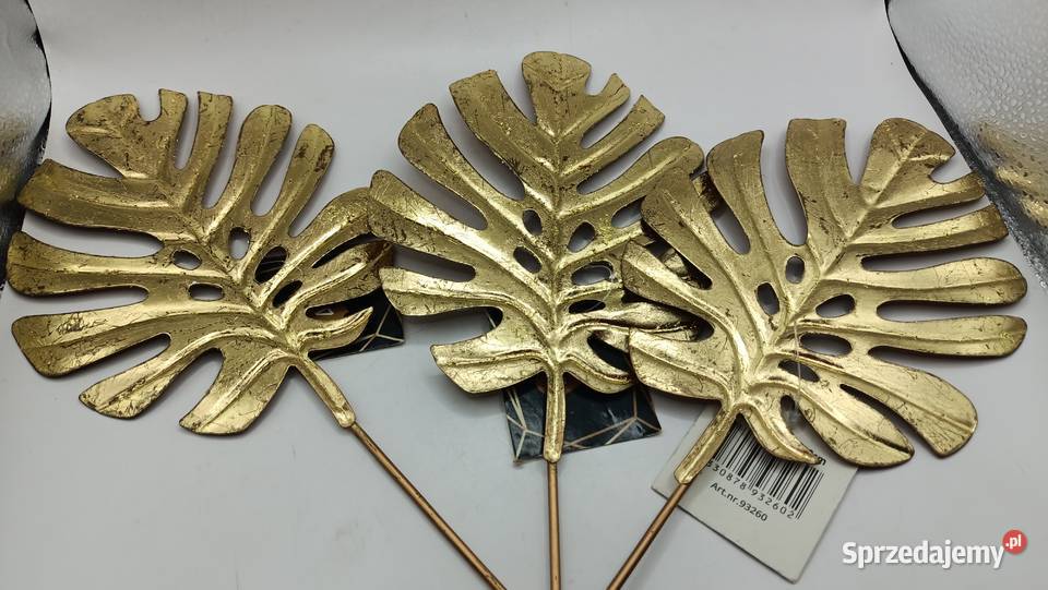 Trzy dekoracyjne metalowe liście monstera Kompozycje kwiatowe Zamość