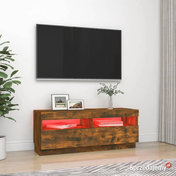 Szafka pod TV z oświetleniem LED przydymiony dąb RTV Warszawa