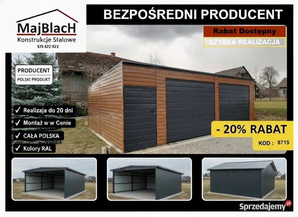 Złoty Dąb RAL Garaż Blaszany Bramy Wjazdowy Nieruchomości