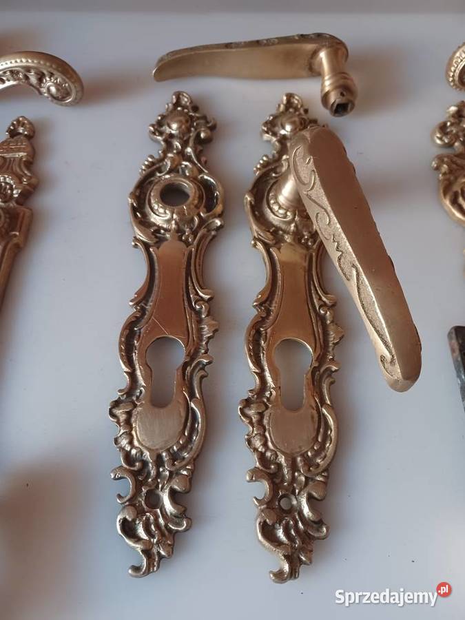 Komplet klamek i szyldów Mosiądz