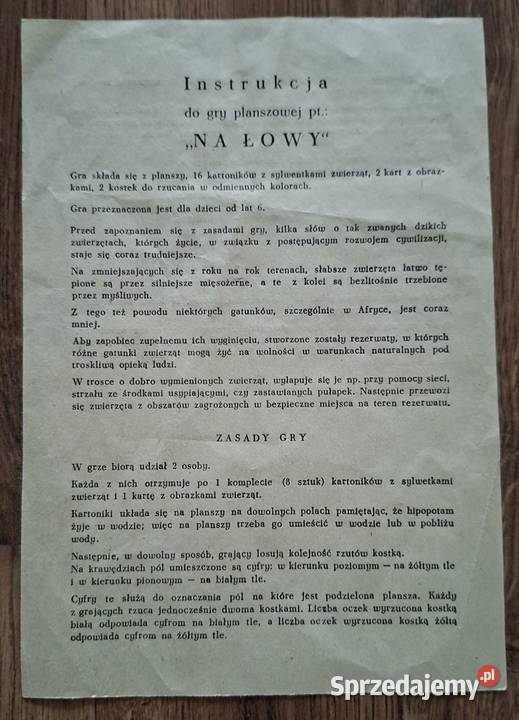 Na łowy gra planszowa z czasów PRLu kompletna Samodzielna gra Zielona Góra