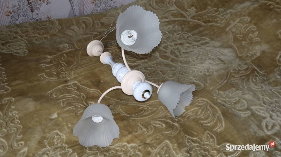 Żyrandol 3 Ramienny z Porcelitu Klosze Szkło PRL Ziębice