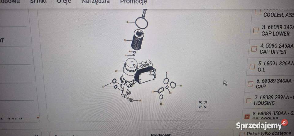 Oringi obudowy filtra oleju Jeep Compass 22 CRD kujawsko-pomorskie Bydgoszcz