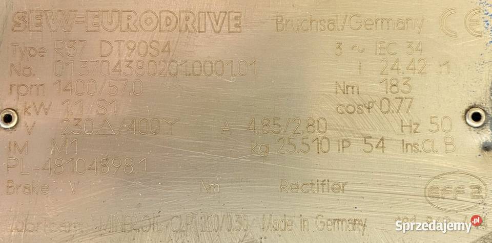 motoreduktor przekładnia 11kW 57obr 3fazowy SEW Pigża