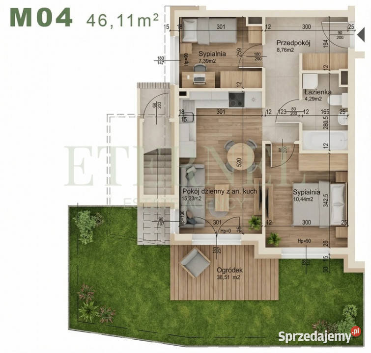Trzypokojowe mieszkanie z ogródkiem 4611m Kraków