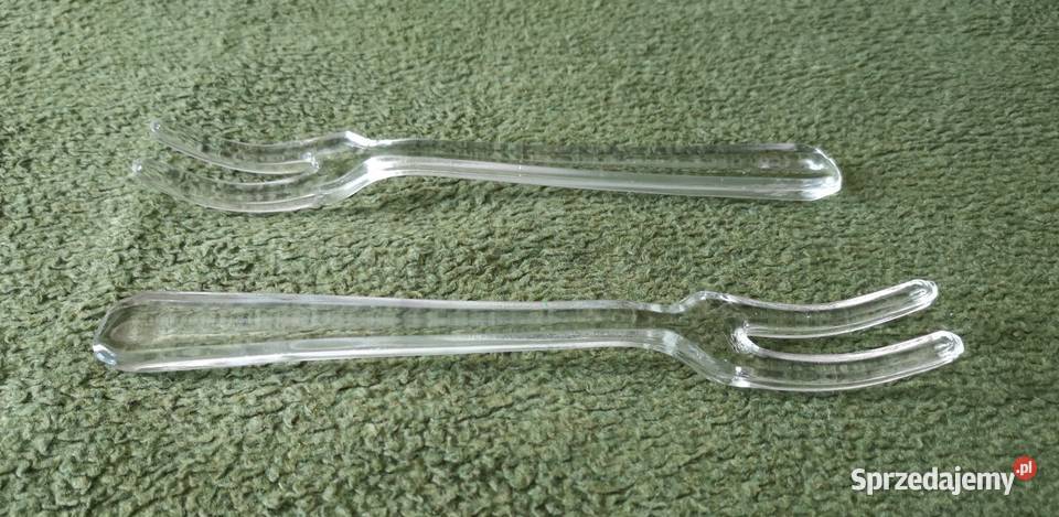 Dwa stare szklane widelce do sałaty Katowice