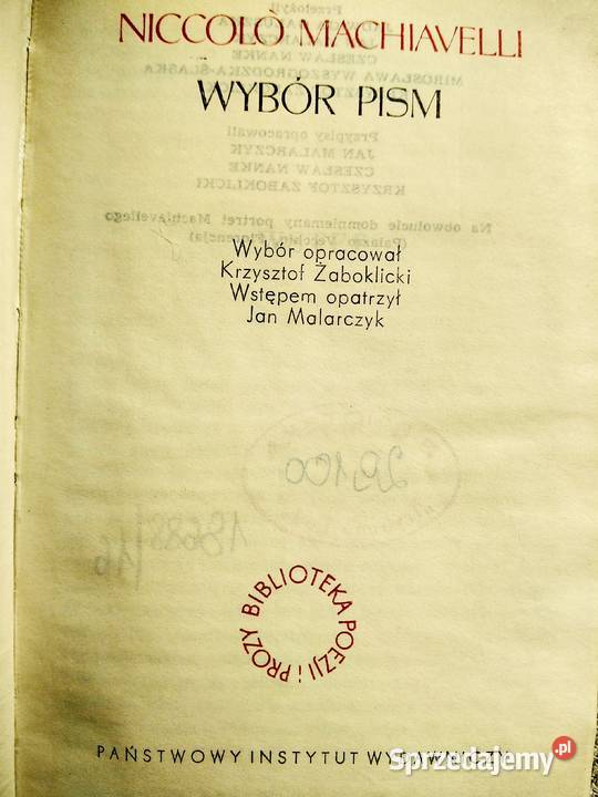 Machiavelli Wybór pism książki Bródno wydanie Warszawa