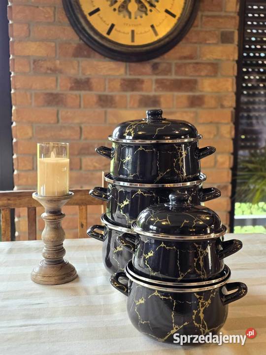 PROMOCAJA 199 Garnki duże emalia czarny marmur Zabrze