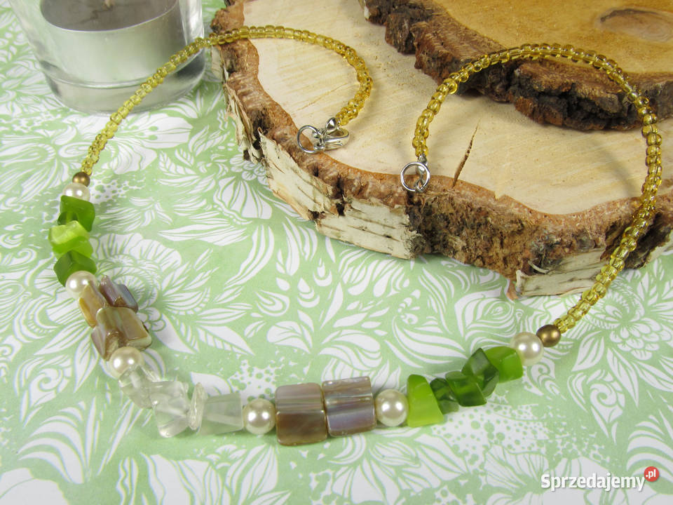 Naszyjnik kolczyki zestaw kamienie masa perłowa Katowice