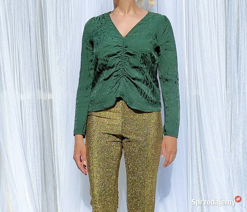 Zielona elegancka bluzka HM 40 L wiskoza retro Szczecin
