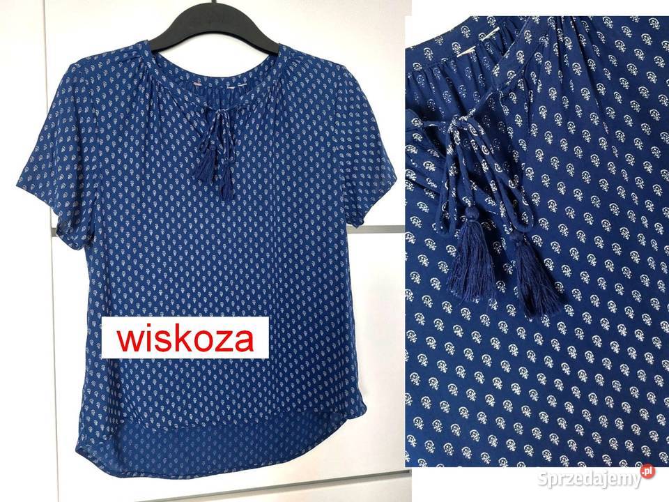 Bluzka granatowa białe kwiatki S 36 wiskozowa niebieski Warszawa