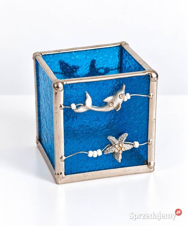 Szklany lampion witrażowy motyw morski Tiffany Porcelana i szkło łódzkie