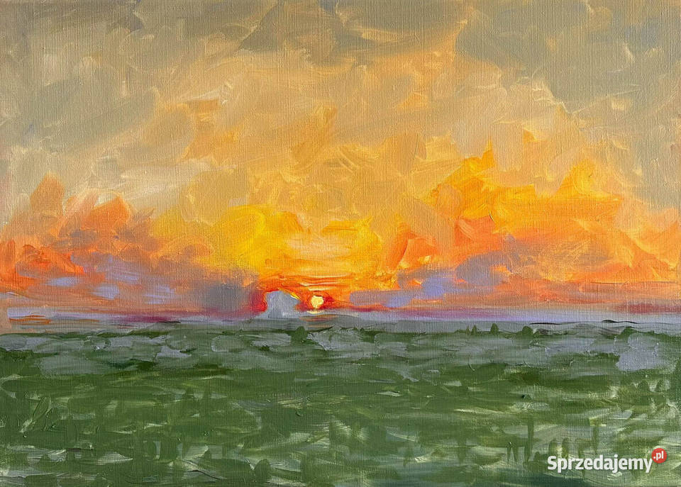 Wschód słońca w Avebury obraz olejny pejzaż Antyki, Sztuka, Kolekcje Katowice
