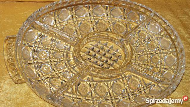 Duża patera kryształowa z przegródkami