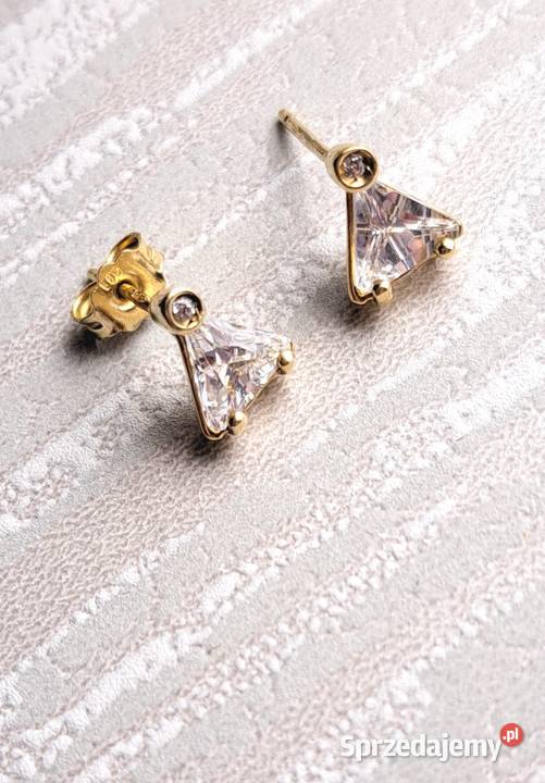 Kolczyki Złote pr585 Cyrkonie Trójkąty sztyft Poznań