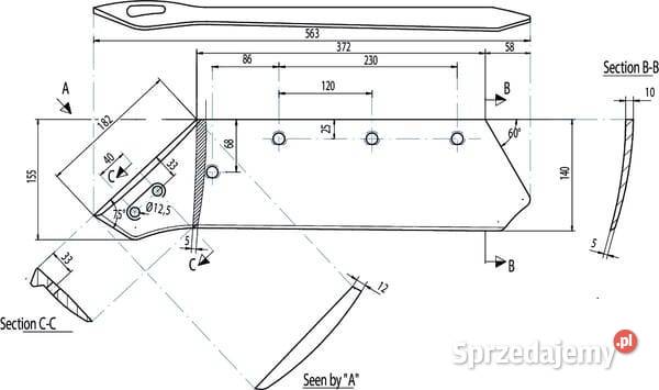 Lemiesz bez dłuta prawy 16 pasuje do Kverneland Kamionna