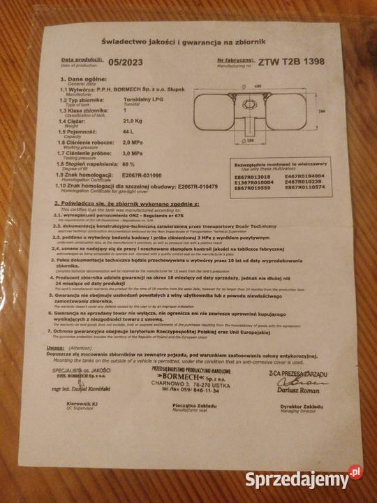 Butla LPG Bromech 600 x 200 44 L 2033 r Zamość