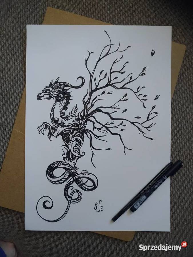 Rysunek smok cienkopis blok tech A3 200 gm2 mazowieckie