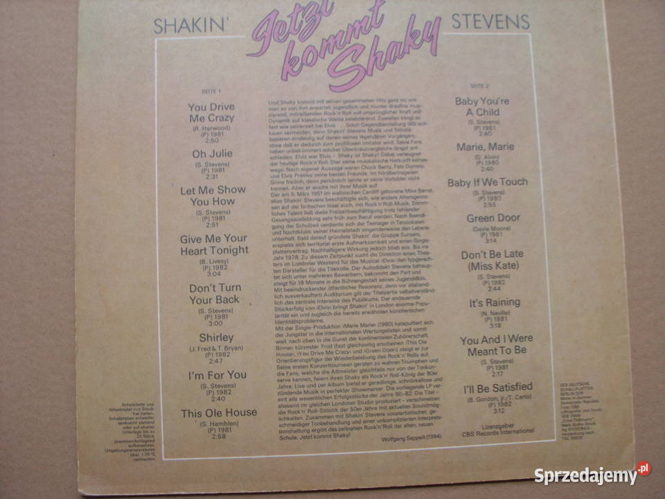 Winyl LPSHAKIN STEVENSJETZT KOMMT Amiga 1984 r pop Wołów