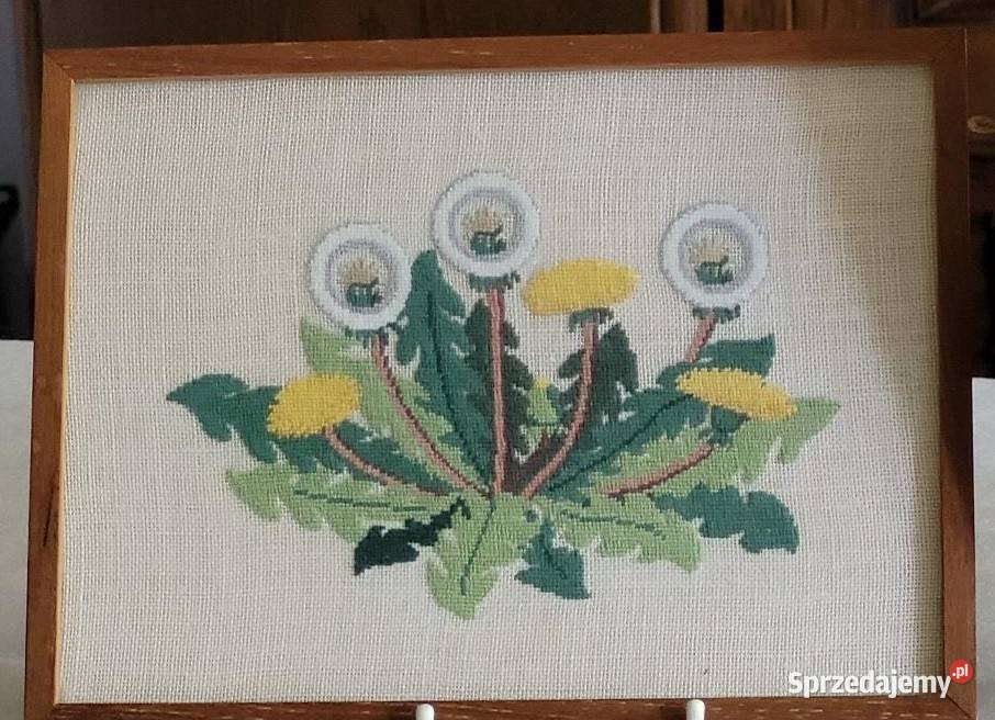 Urocze trzy obrazy haftowane ręcznie Polne