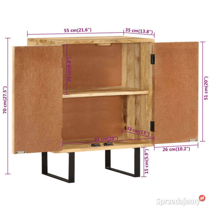 Szafka z 2 drzwiczek 55x35x70 lite drewno mango Warszawa sprzedam