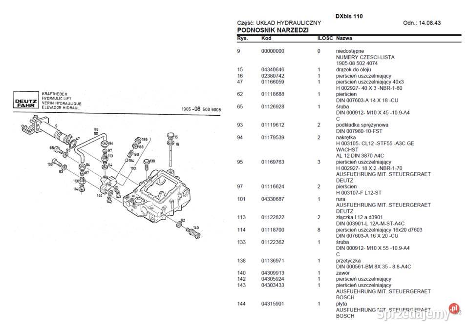 DEUTZ FAHR DX 110 katalog części Polsku Rok wydania 1980 Gdańsk