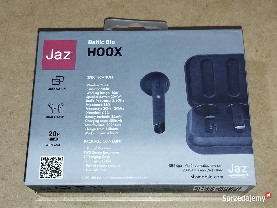 Słuchawki Douszne BT JAZ Hoox Baltic Blu Komplet lubuskie Witnica sprzedam