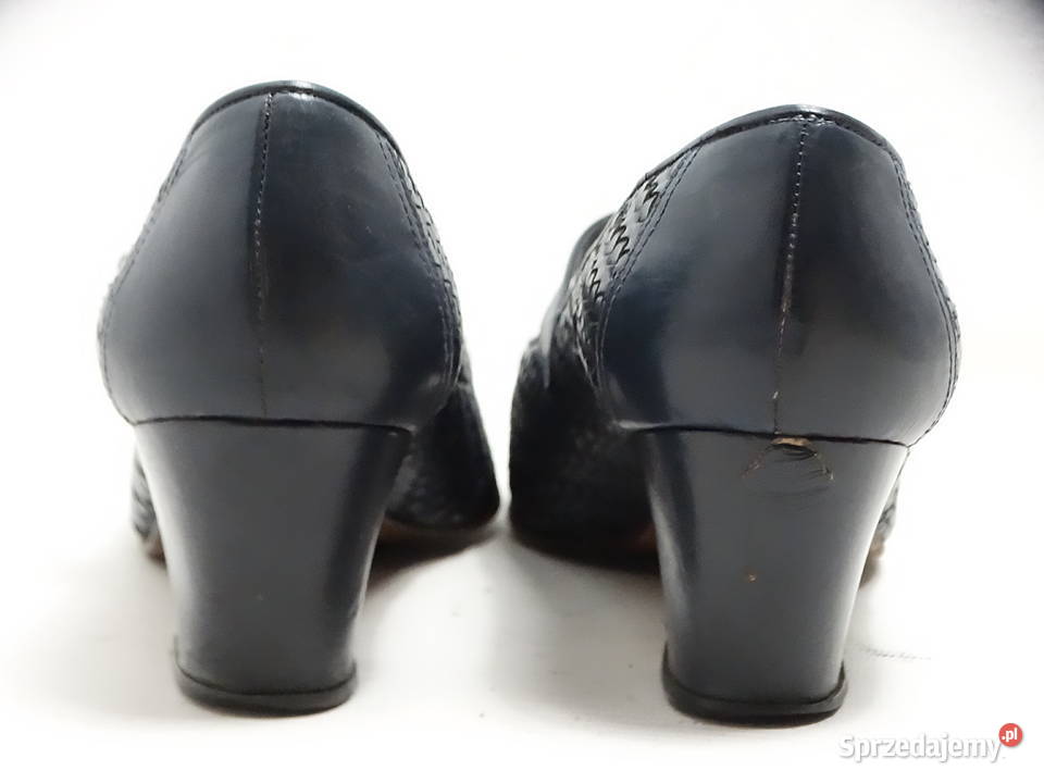 Granatowe Plecione Czółenka Na Słupku Retro 25.5cm