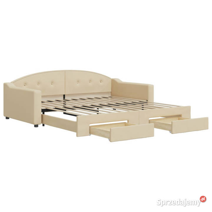 Sofa rozsuwana z szufladami kremowa tkanina Łóżka Warszawa sprzedam