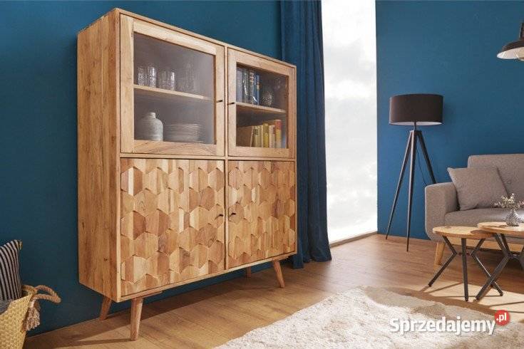 Komoda Witryna Kredens drewno akacjowe 3D do salonu jadalni