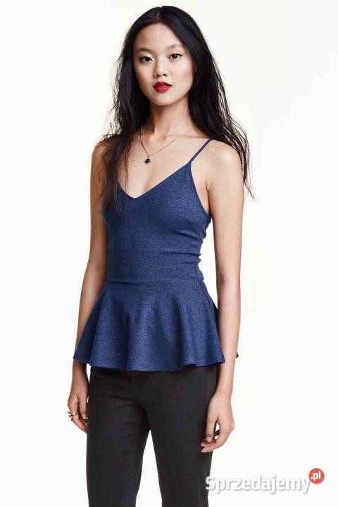 Czarny top hm xs 34 błyszczący baskinka dekolt Toruń