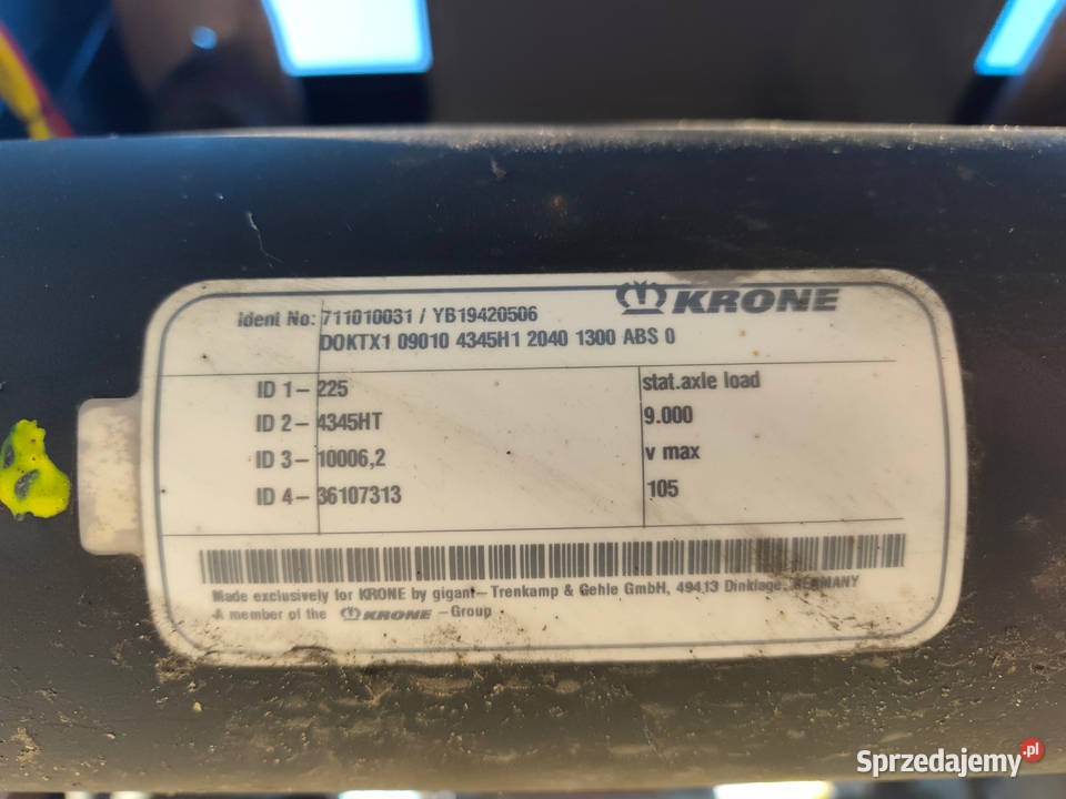 Krone Osie Oś D0KTX1 09010 4345H1 2030 1300