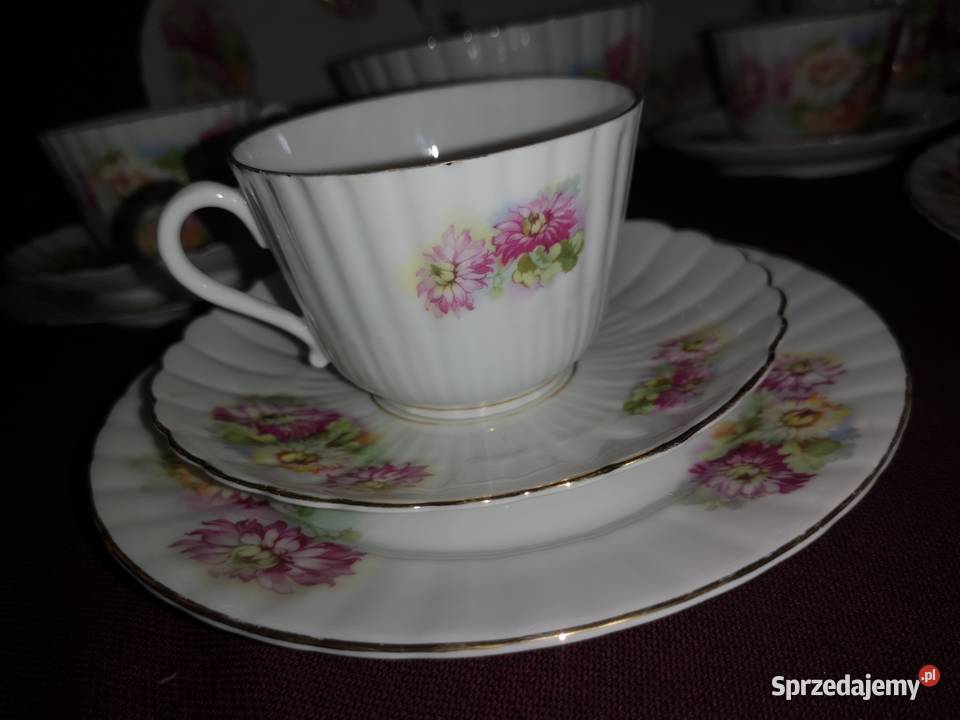 Filiżanka z talerzykiem deserowym z kwiatami syg Gdańsk