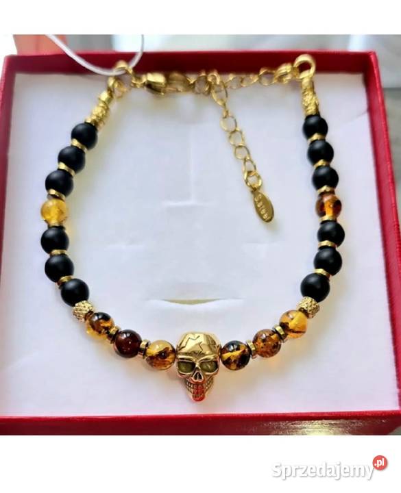 BRANSOLETKA CZASZKA STAL SZLACHETNA 316L ZŁOTY Warszawa