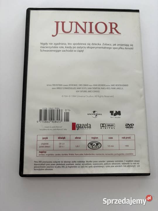 Junior DVD 1994 Komedia z Arnoldem 1 płyta Warszawa