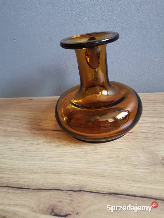Stary świecznik kaganek szkło miodowe design PRL śląskie Katowice
