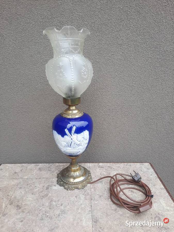 Stara lampa lampka stołowa ceramika kobalt Tczew