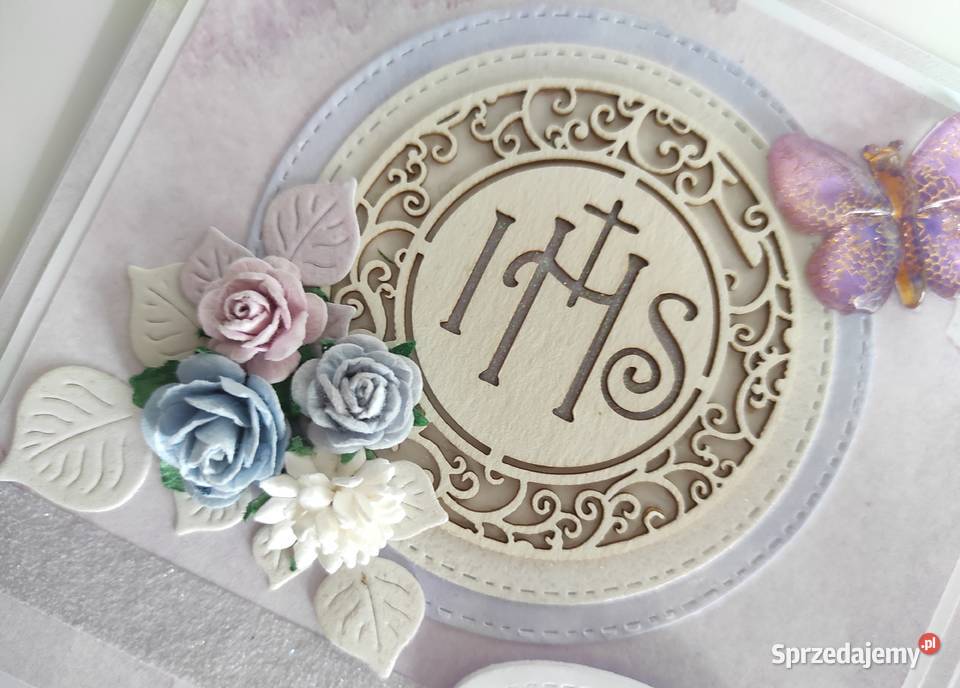 Kartka w pudełku ręcznie robiona na Komunię Łódź