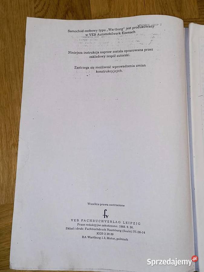 Instrukcja napraw i obsługi samochodu WARTBURG Poradniki, albumy i reportaże śląskie Chorzów